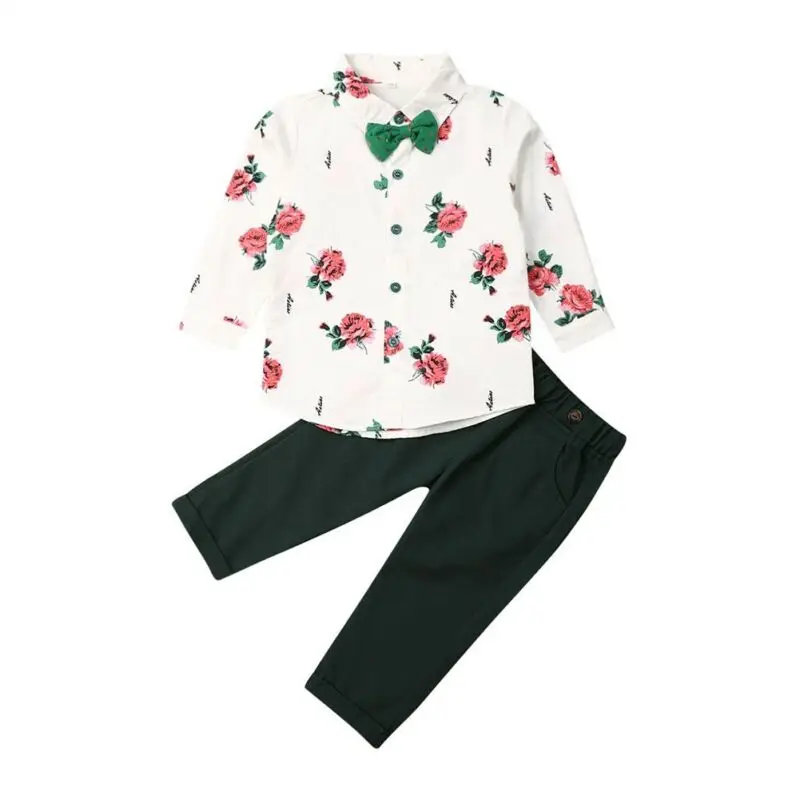 Pudcoco Brand New Child Kids Boy Gentleman Clothes Set Outfits Floral Shirt Top Pants Trousers