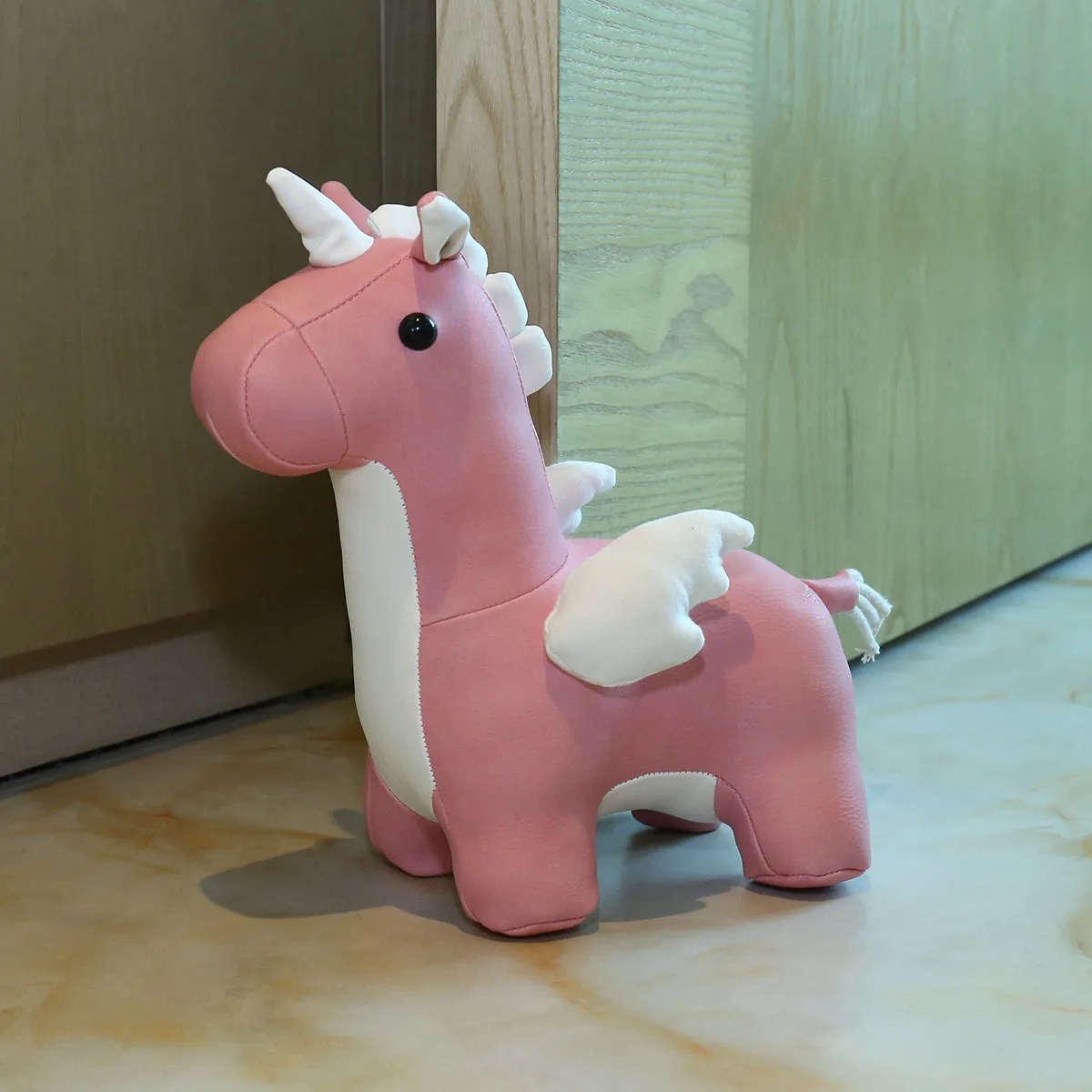 

Leather Pink Unicorn Door Stopper Cute Beautiful Animal Toy Door Stopper Decorative Leather Sculpture Door Stopper for Home