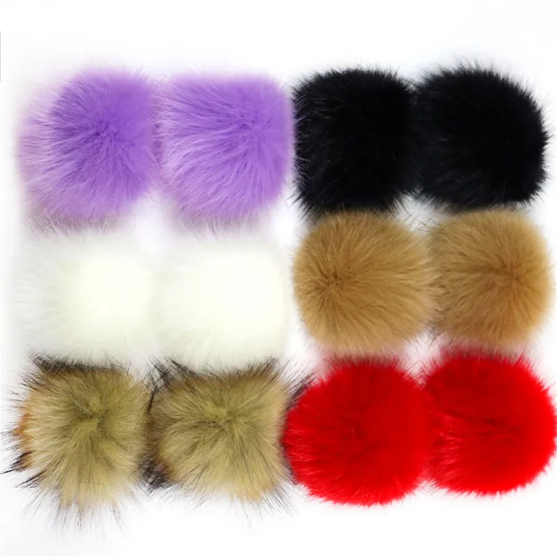 Fox Fur Pompom Fur Pom Poms Ball with Press Button for Hats & Caps Bags Decor US 