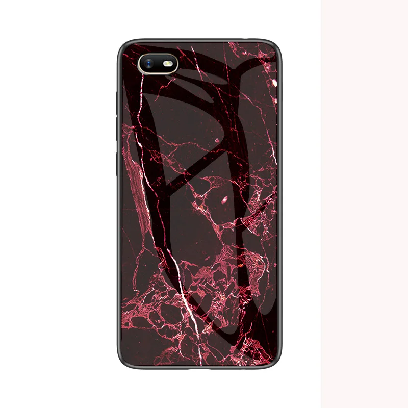 Для Oppo Realme C2 3 Pro Чехол мраморный глянцевый закаленное стекло Мягкий Силиконовый противоударный жесткая задняя крышка для телефона для Oppo A1K чехол - Цвет: Красный
