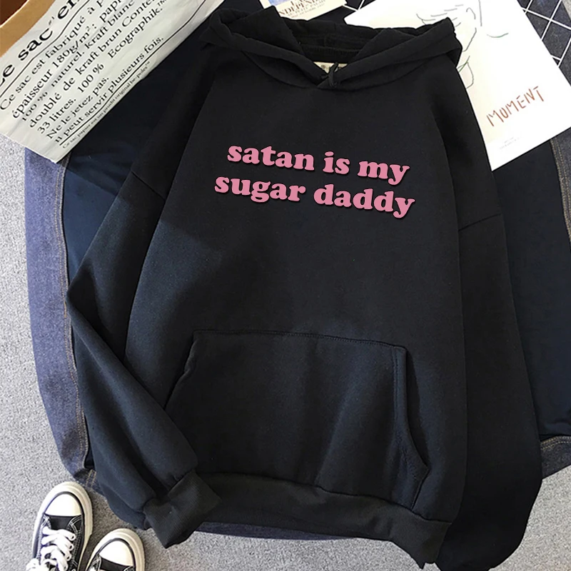 Sudadera holgada de gran tamaño con capucha para mujer, ropa de calle informal Harajuku con estampado de Satán Is My Sugar Daddy, Sudadera con capucha