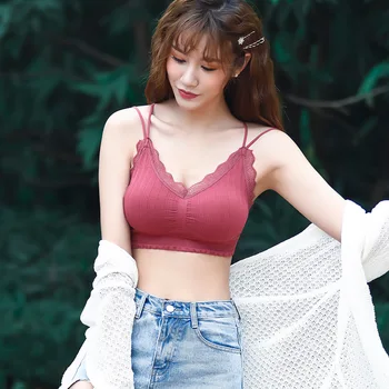 

New Lace Women Tank Tube Top Beautiful Back Crop Top Sexy V-neck Bra Top Wire Free Lingerie Underwear