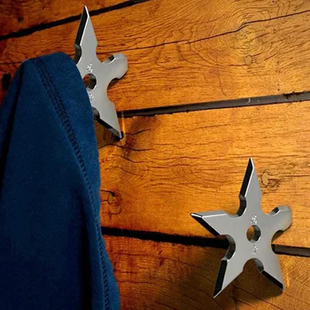 

Coat Hooks Ninja Star Shape Stainless Steel Creative Wall Door Hook Clothes Hats Hanger Holder Home Decoration