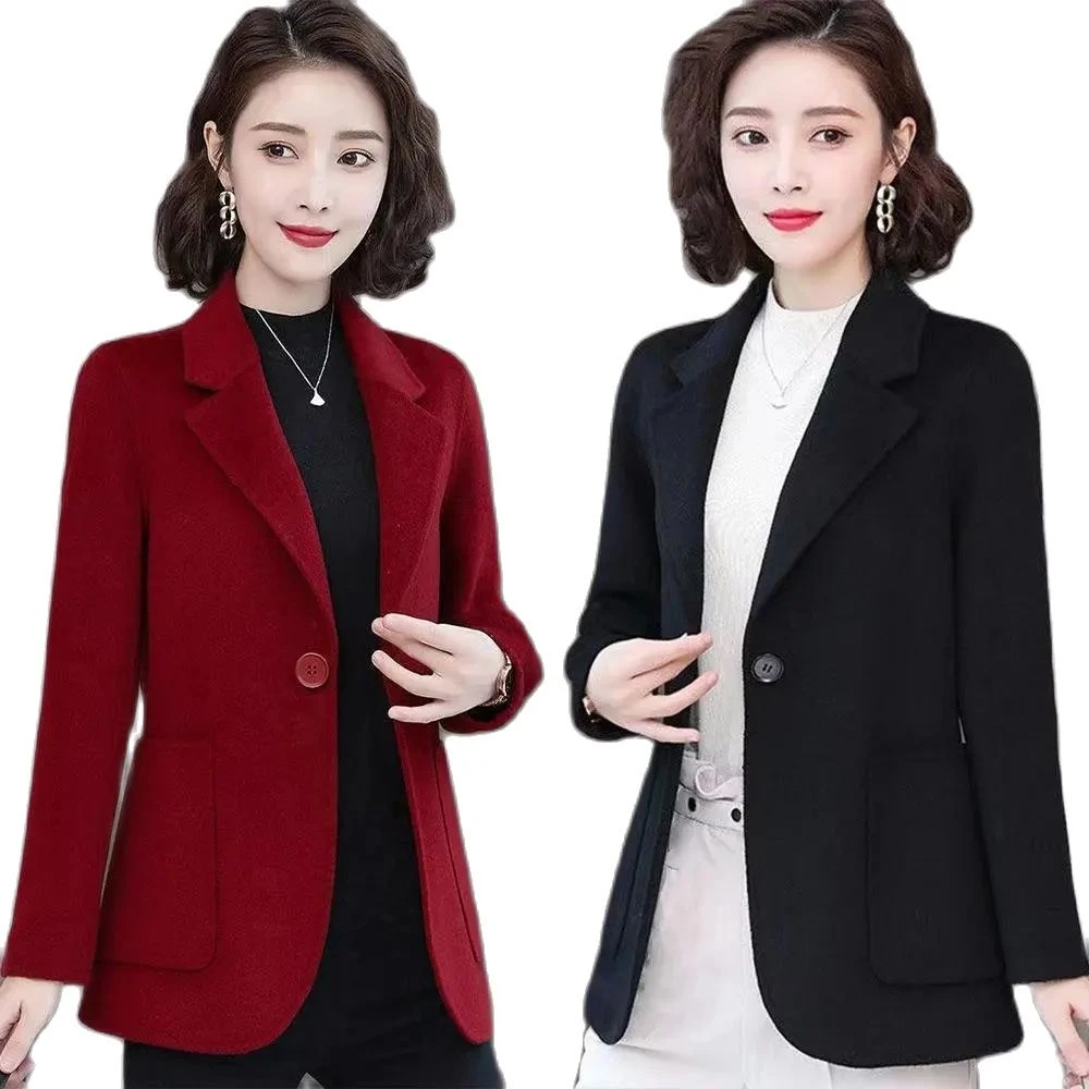 Fashion Woolen Miss Blazer 2022 Autumn Winter New Female Outerwear Elegant Women Tops Show Thin Woolen Suit Ladies Jacket plus size pant suits for weddings