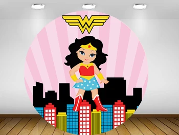 

Round Backdrop Circle Background Super Girl Happy Birthday Photo Booth Props Party Banner Table Cover Plinth