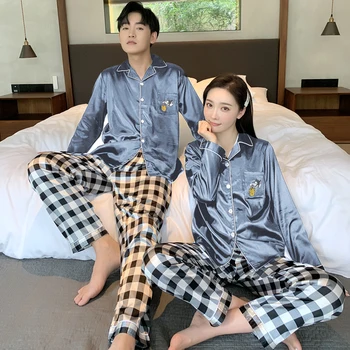 

Couple pajamas simulation silk pajamas long-sleeved suit silk thin home service