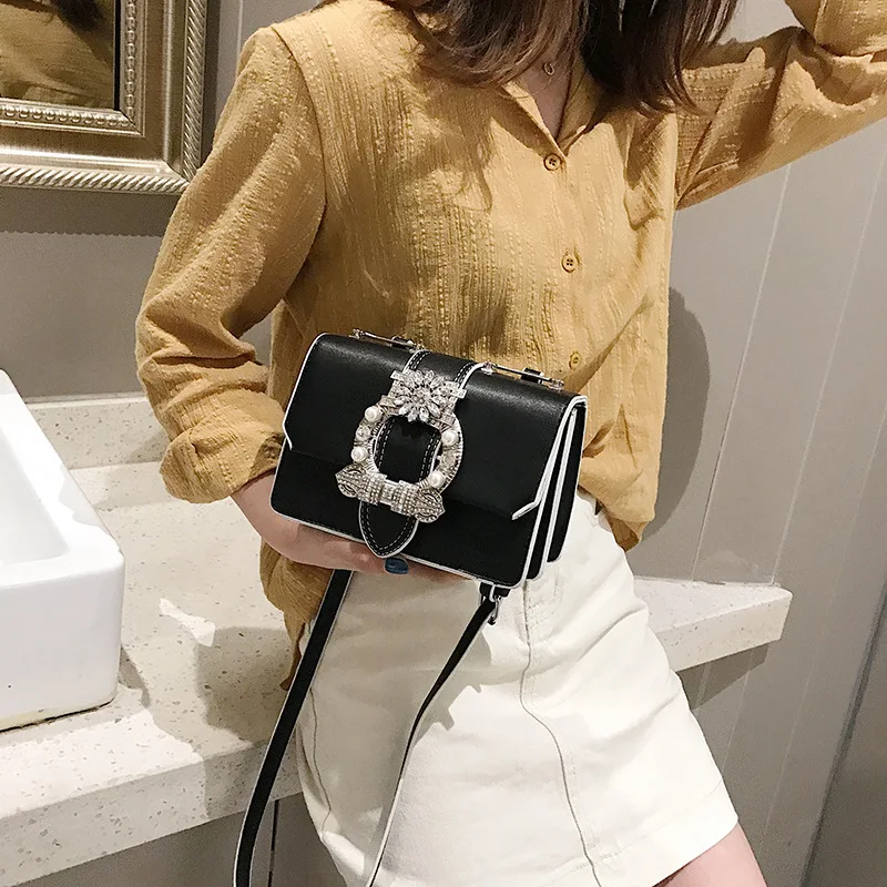 

Rhinestone socialite bag women's style 2019 summer new shoulder style diagonal small square bag