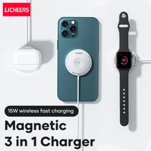 Licheers Magnetische Draadloze Oplader Telefoon Oplader 15W 3 In 1 Magneet Inductie Snel Opladen Voor Iphone 13 12 Pro airpods Iwatch