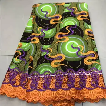 

New Design Batik fabric With Lace High Quality Embroidered African Wax Lace Fabric Nigerian Guipure Wax Lace 6 Yards ! J30709