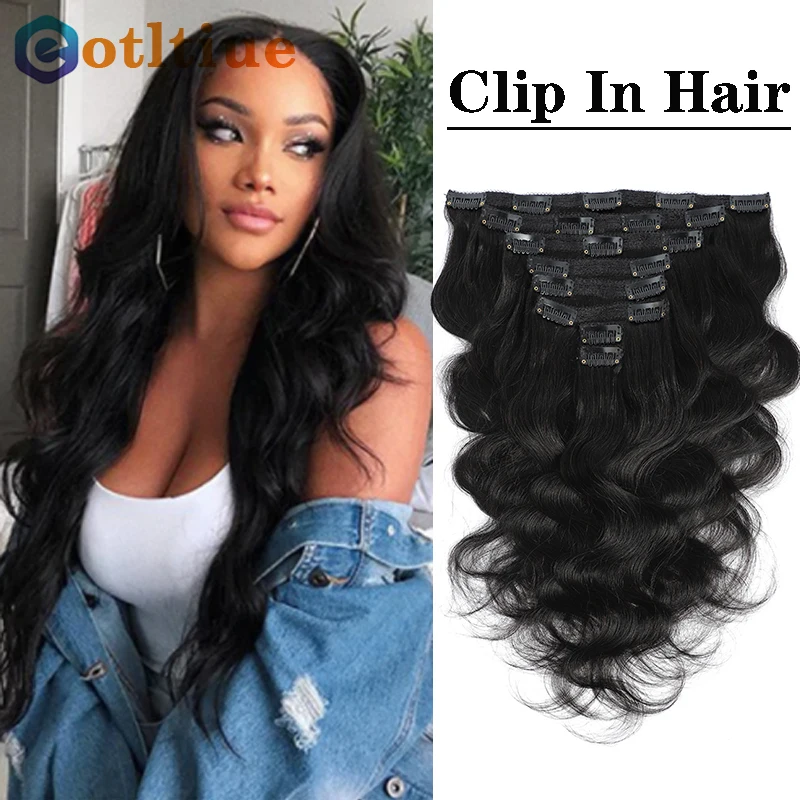 Clip en extensiones de cabello humano de la onda del cuerpo indio Clip en 8 unids/set Color negro Natural Clip Ins cabello Remy 8-24 pulgadas 120G
