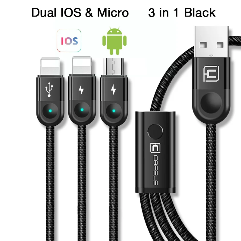CAFELE USB кабель для iphone x xs max xr 8 7 6 s plus usb micro type c кабель для быстрой зарядки кабель синхронизации данных тканый нейлоновый провод - Цвет: 2 IOS Micro Black