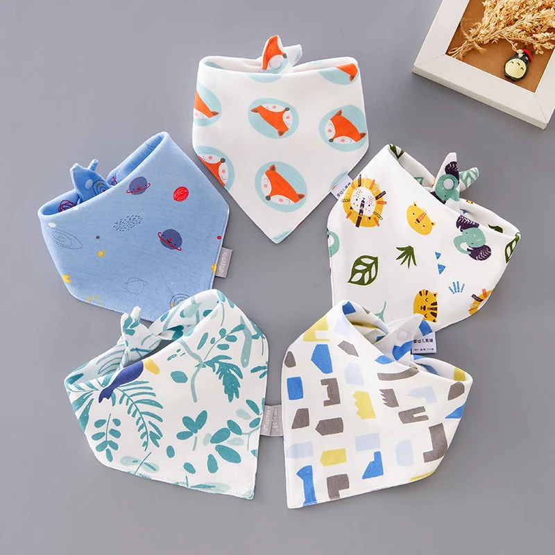 Baby Bibs Triangle Double Cotton Bibs 5 Pieces/Lot Cartoon Print Saliva Towel Baby Boys Girls Feeding Apron Cotton Bandana Bibs ergo baby accessories Baby Accessories