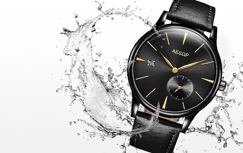 Aesop clássico relógio mecânico masculino data calendário