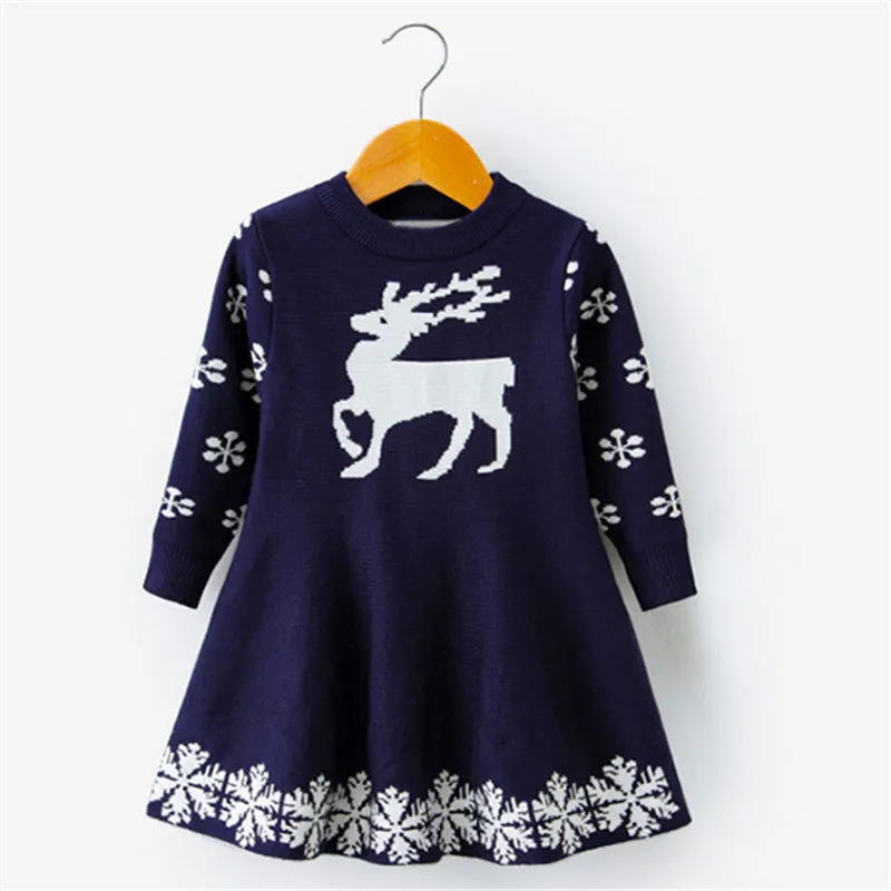 Kids Dresses For Girls Long Sleeve Deer Snowflake Print Dress New Year Costume Princess Dress Kids Christmas Clothes Vestidos (3)