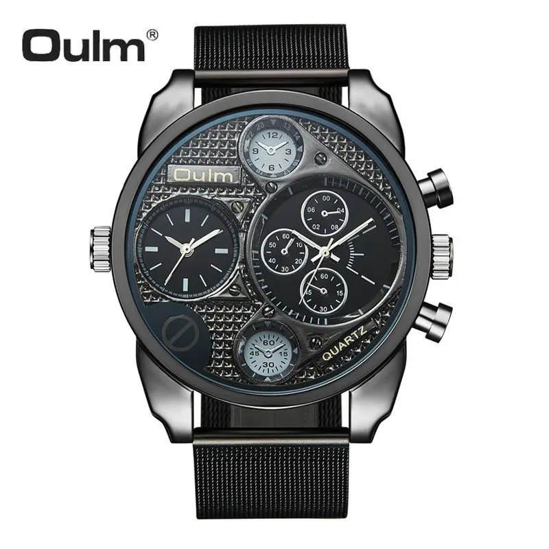 

OULM Sports Men Watches Big Case Waterproof Quartz Male Clock Nubuck Leather Strap 3 Time Zone Display Luxury Brand Wrist Watch