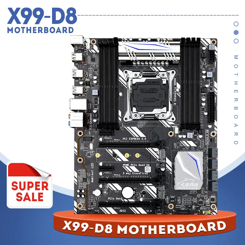 Материнская плата Jingsha X99 D8 Игровая NVME M.2 с разъемом Wi-Fi модель USB 3 0 SSD поддержкой