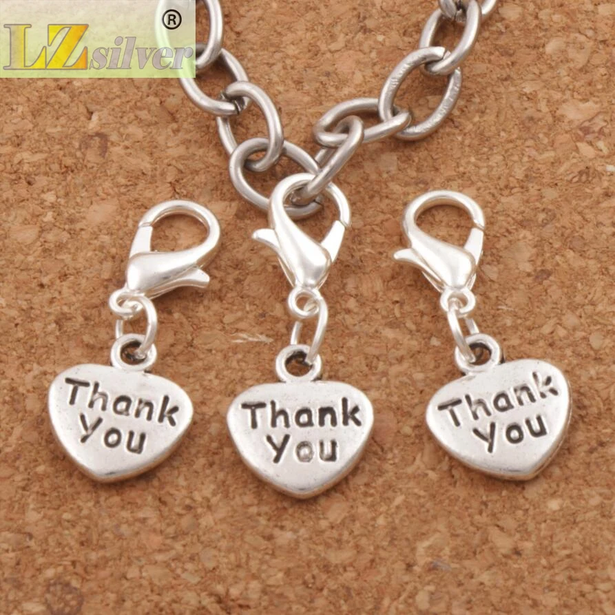 Thank You Heart Lobster Claw Clasp Charm Beads 100ps  26.6x10.9mm Zinc Alloy Jewelry DIY C373