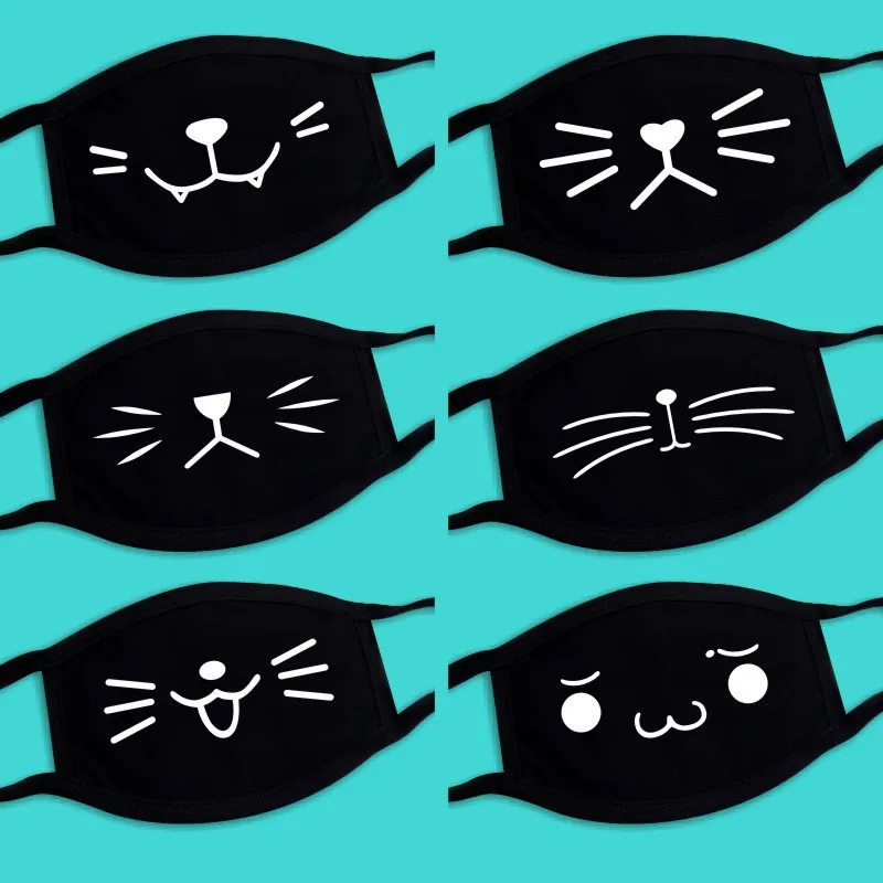 1 шт хлопок Пылезащитная маска для лица аниме мультфильм Счастливый медведь Женщины Мужчины муфельные маски со ртом для лица мультфильм милые кошки маска черный