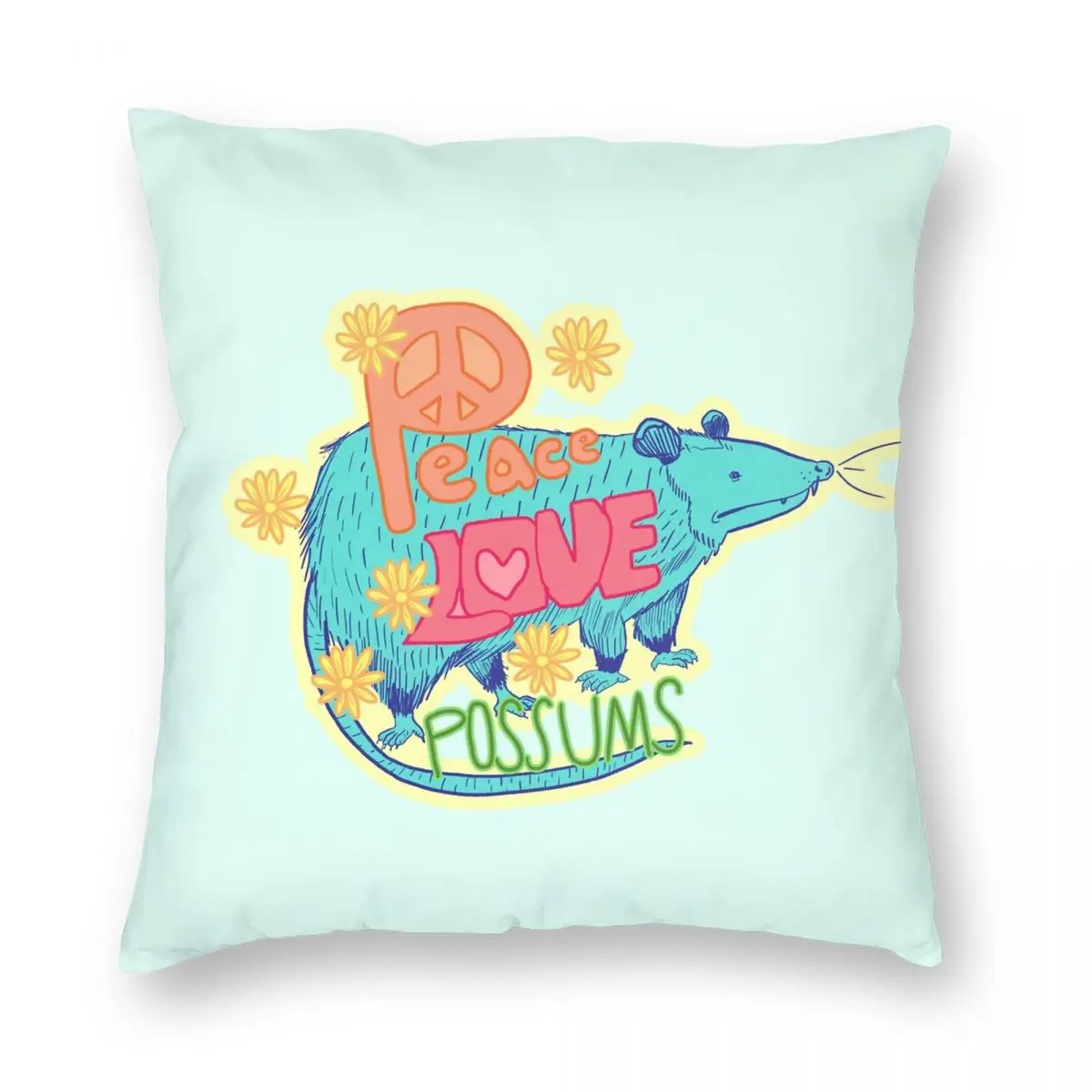 

Peace Love Possums Square Pillowcase Polyester Linen Velvet Printed Zip Decor Throw Pillow Case Home Cushion Cover