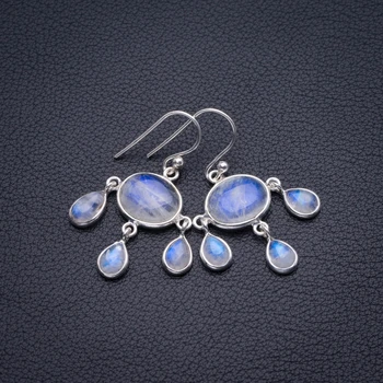 

Natural Rainbow Moonstone Handmade 925 Sterling Silver Earrings 1.5" D3496