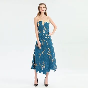 

Long Dress High Quality Spring Summer 2020 New Women'S Fashion Party Casual Sexy Vintage Elegant Chic Water-Soluble Lace Dresses
