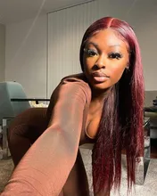 Pelo recto 13X6 peluca con malla frontal pelucas de cabello humano 99J Borgoña Pre-arrancado 180% Remy pelo profundo parte pelucas para mujeres brasileño