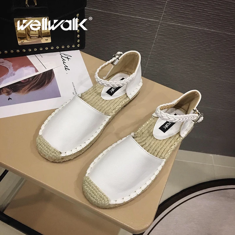 Wellwalk/белые эспадрильи Женская обувь в стиле Мэри женские босоножки с ремешком на