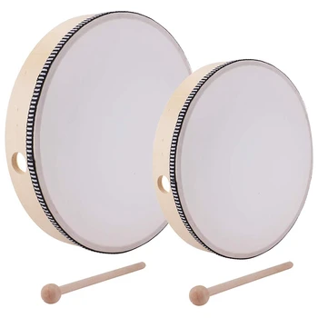 

10 Inch & 8 Inch Hand Drum Kids Percussion Wood Frame Drum with Drum Stick
