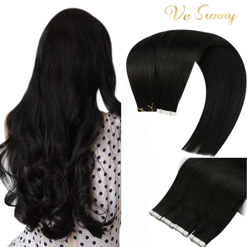 VeSunny-Cinta Invisible en extensiones de cabello Remy, pegamento de trama de piel en cabello virgen negro sin costuras, 2,5G/Ud. # 1b