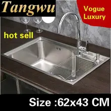 Квартира Роскошные мыть овощи Кухня один корыто раковина 304 пищевой нержавеющей стали Горячая 62x43 см