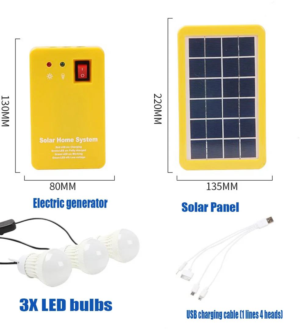 Портативные солнечные панели зарядный генератор Мощность Системы дома наружного освещения для светодиодный лампы солнечных генераторов