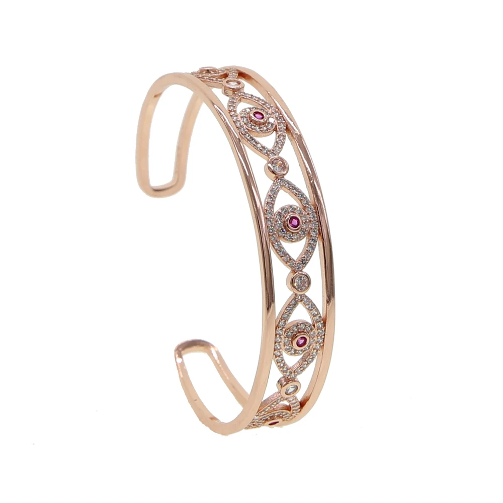 rose evil eye Золотой цвет, модный широкий браслет, открытый, браслет для женщин, мощеная Радуга, cz, полый, сглаза, сердце, Выгравированная манжета, браслеты, ювелирное изделие - Окраска металла: rose evil eye