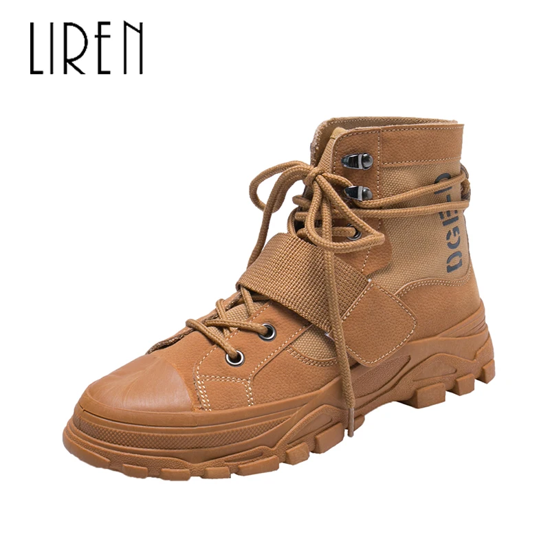

Liren 2019 Spring/Autumn Women Fashion Casual Ankle Lace-up Boots Round Wrapped Toe Flat Heels Comfortable Lady Casual Boots