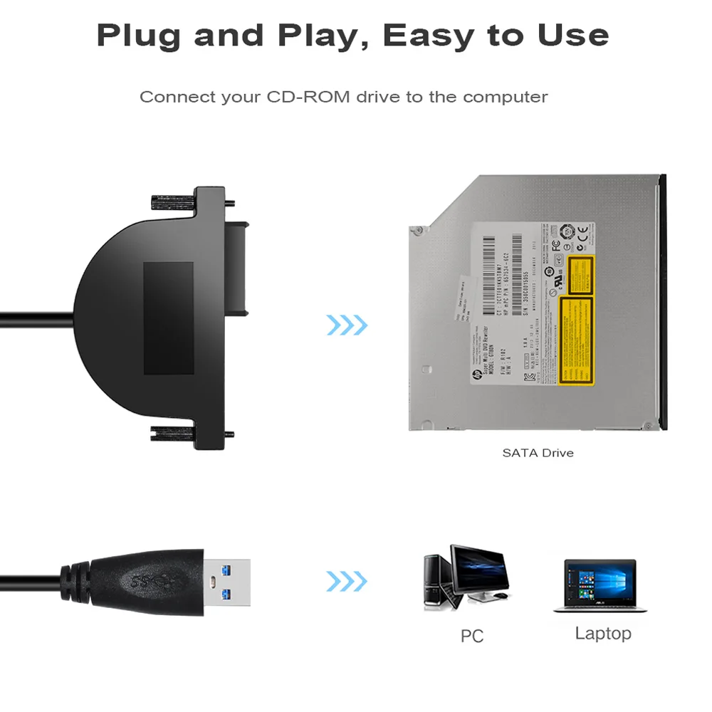 DeepFox USB 2.0 SATA Cable CD/DVD-ROM Drive Cable Optical Driver Adapter Cable For PC Laptop Notebook — view 2