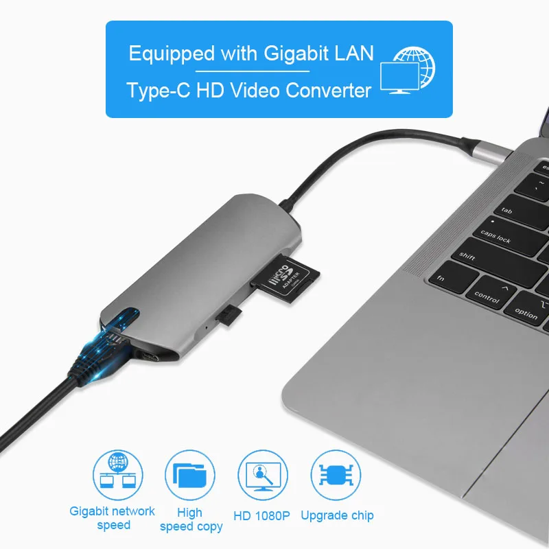 Basix USB C HUB Multi-Function usb hub Type-C Splitter USB 3.0 Hub HDMI RJ45 PD Adapter For Macbook Pro Laptop Accessories USB C