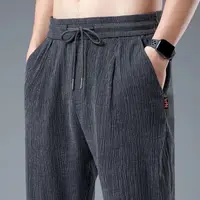 Été glace soie homme survêtement lin pantalon décontracté large été pantalons de survêtement mâle printemps léger Halking sarouel 2