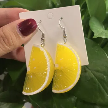 

Resin Stereo Lemon Orange Earrings 2020 Long Pendant Fashion Summer Fruit Jewelry for Girls and Teenagers Gifts Wholesale