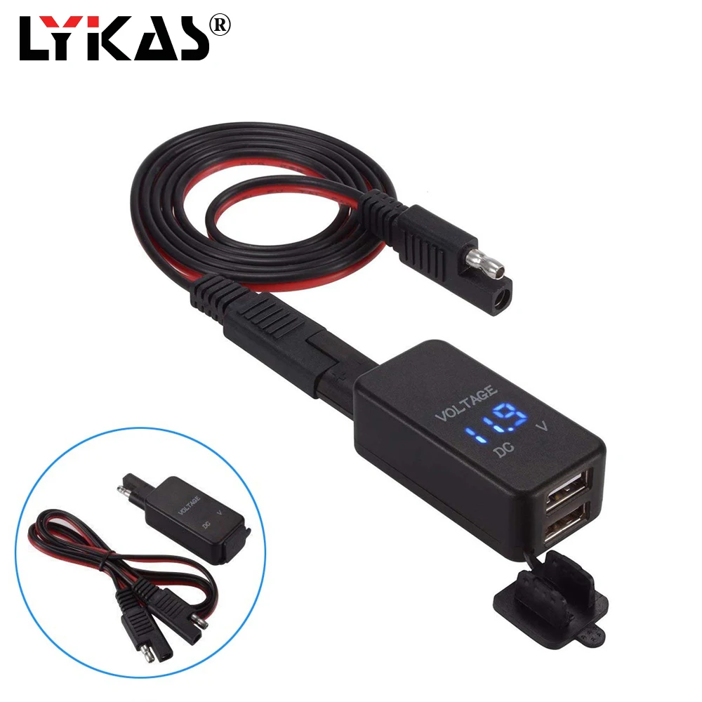 LYKAS Автомобильный USB Кабель-адаптер с вольтметром водонепроницаемый Быстрая зарядка двойной USB зарядное устройство для телефона