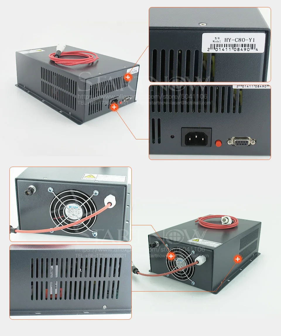 HY-C80 Co2 лазерный источник питания 60 Вт 80 Вт 100 Вт высоковольтный PSU 110 В 220 В Co2 лазерный источник для Yueming CMA Co2 станок для лазерной резки