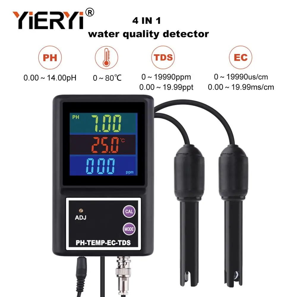 Yieryi 6 в 1 pH тестер температуры EC TDS измеритель многопараметрический анализатор
