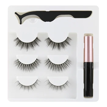 

waterproof washable Magnetic Eyelashes Set 3 Pair Reusable Magnetic False Eyelashes with Applicator Magnetic Eyeliner Black