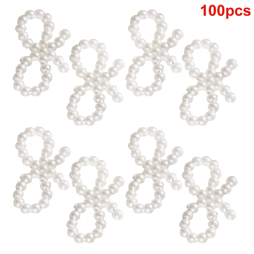 100Pcs Jewelry Patchwork Bud Flatback Embellishment Resin Craft Art Heart White Imitation Pearl Clothing DIY Chic Decoration Bow | Дом и сад