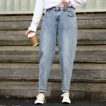 

Lady Jeans Spring Plus Size Harem Pants Women Stretch Denim Trousers Blue Female Washed Beached Jeans Casual Fashion D6-5596