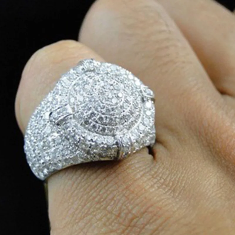 New style Micro-inlaid Zircon Silver Color Ring Luxury Men's Holiday Anniversary Celebration Jewelry | Украшения и аксессуары
