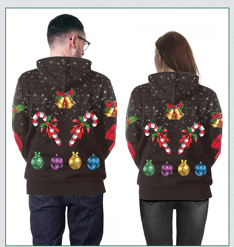 Модный осенний и зимний Рождественский свитер, объемный свитер с капюшоном и 3D-принтом, унисекс, мужской и женский Забавный Уродливый Рождественский свитер
