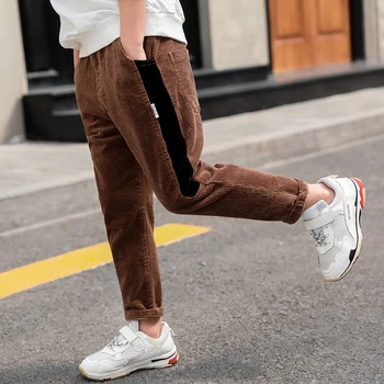 

IENENS Kids Boys Casual Long Pants Autumn Children Boy Corduroy Trousers Straight Pants Elastic Waist Pants 5-13Y