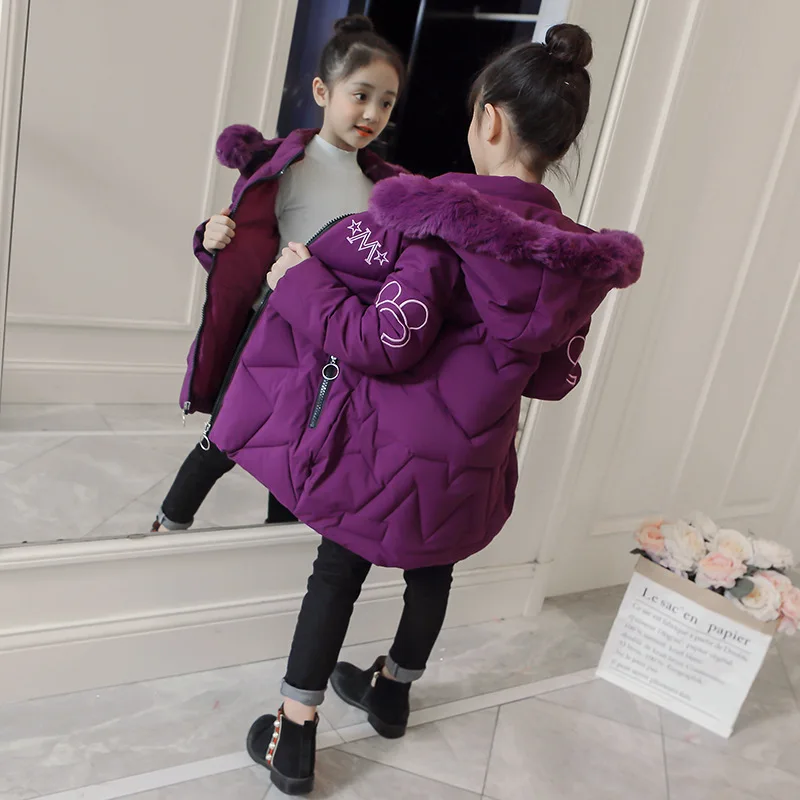 Children Winter Jacket for Girls Kids Hooded Warm Coats Cotton Padded Parka Girls Cartoon Print Unisex Outwear