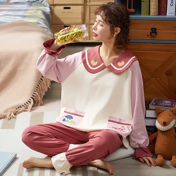 

Hot Sale Cotton Pajamas Sets For Women Stylish Cartoon pijamas mujer Long Sleeves Ladies Cute Pyjamas Casual Breathable Homewear