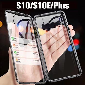 

360 Double Sided Glass Case For Samsung S10e Magnetic Metal Cover on galaxy s 10 plus 10e Coque Bumper Back cases 10s 10plus