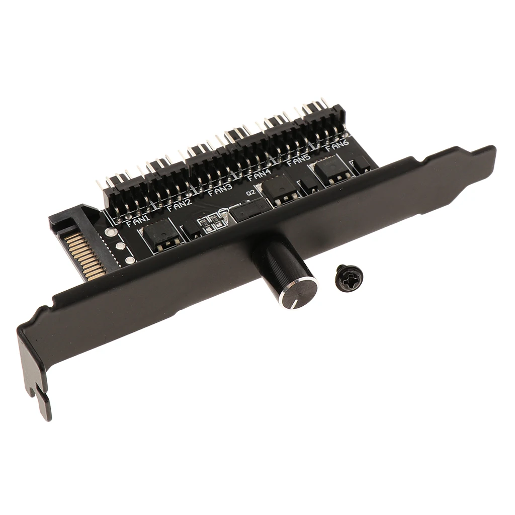 

1 to 6 Computer Case PCI Fan Speed Controller Splitter with SATA Power Connector, DC 12V